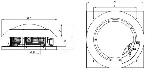 rysunek techniczny Wentylator dachowy BVN BRF 355 mm 2400 m3/h mocny