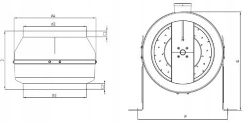 rysunek techniczny Wentylator kanałowy BVN BDTX 200mm mocny 870m3/h