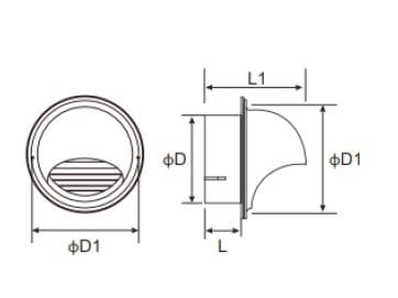 Czerpnia wyrzutnia ścienna chromoniklowa z okapnikiem CWSC 200 TICKA