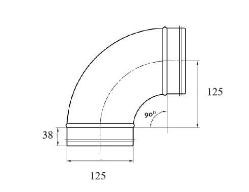 Kolano tłoczone TICKA ocynk fi 125 mm 90 stopni system rura spiro