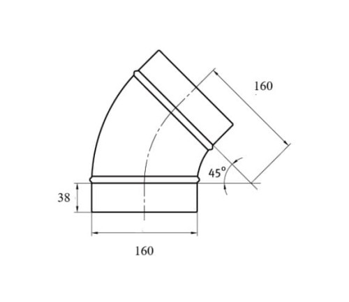 Kolano tłoczone TICKA ocynk fi 160 mm 45 stopni system rura spiro