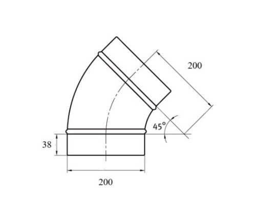 Kolano tłoczone TICKA ocynk fi 200 mm 45 stopni system rura spiro