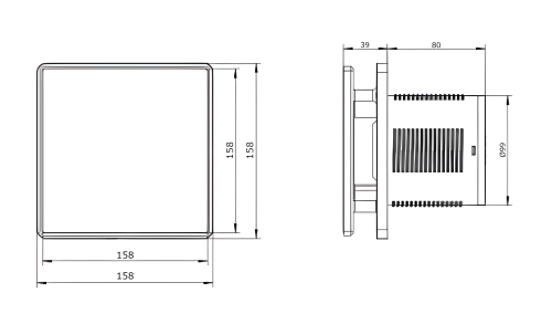 wentylator łazienkowy hokuro czarny szklany rysunek techniczny