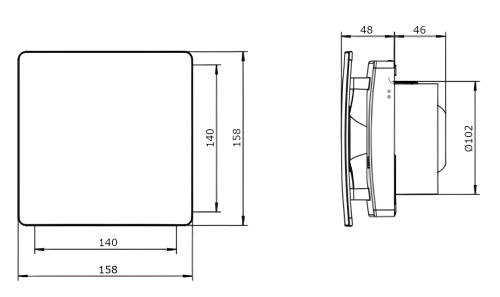 wentylator łazienkowy hokuro biały rysunek techniczny